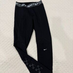 Nike X Off White Tight Black Long Leggings Women Sz S Blue Shoelaces Running
